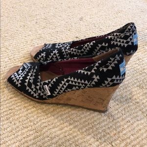 Toms black and silver patterned wedge heels